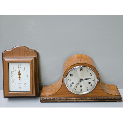 399 - Mahogany Mantel Clock & 1 Other Clock/Key Box