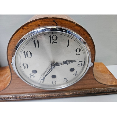 399 - Mahogany Mantel Clock & 1 Other Clock/Key Box