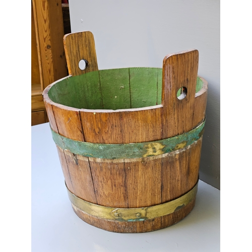 418 - Wooden Bucket/Pail With Brass Rings H37cm W39cm