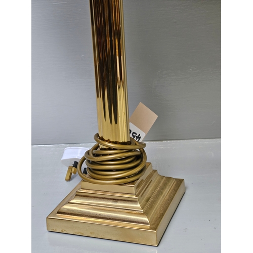 456 - 2 Brass Column Lamps & Shades