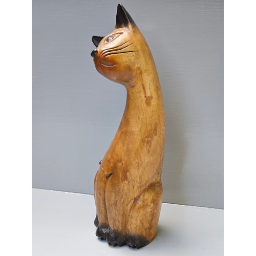 466 - Carved Wooden Cat H43cm