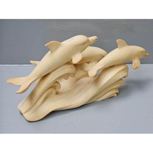 478 - Hand Made Alabaster Dolphin Figurine H14cm W30cm