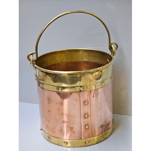 491 - Brass Copper Coal Pail H26cm