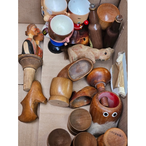 536 - Box Including Treen Boxes, Barometers, Egg Cups Etc