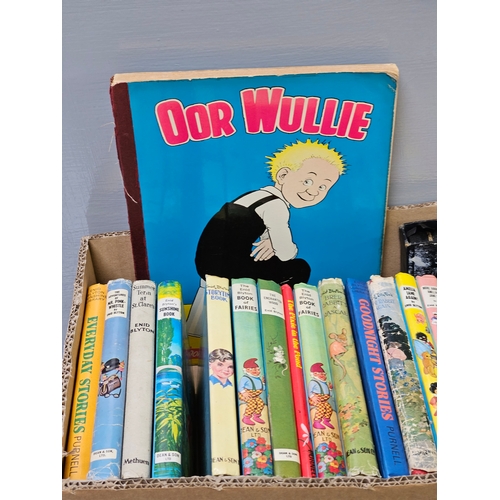 549 - Box Of Assorted Books - Enid Blyton, Our Wullie Etc