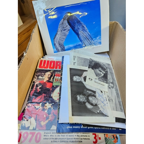 554 - Box Including Football Programmes, Chronicle Of The Century, Knitting Patterns, Signed Photographs E... 