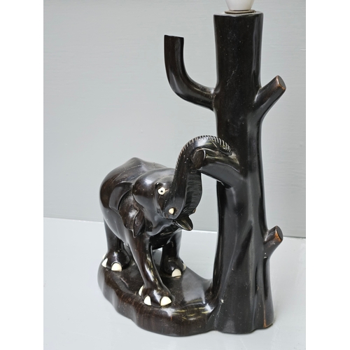 575 - 2 Ebony Elephant Lamps H31cm & H24cm