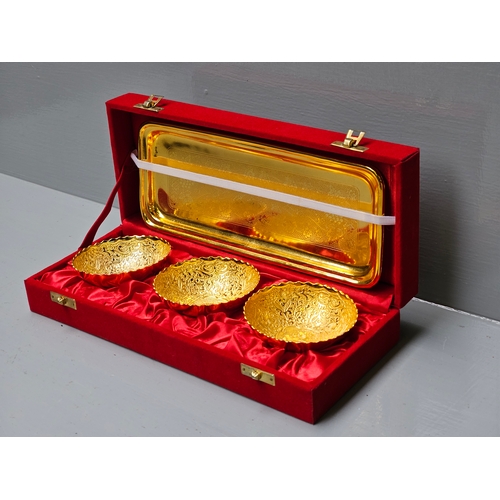 604 - Oriental Gold Plated Bowls & Tray In Box