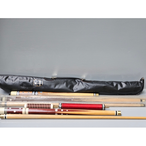 612 - 3 Pool Cues (One With Case)