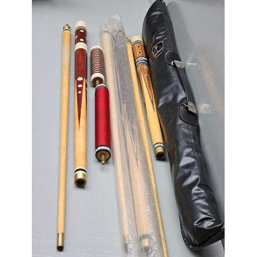 612 - 3 Pool Cues (One With Case)