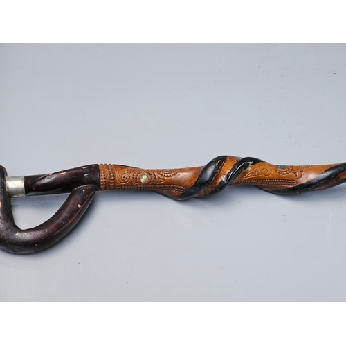 671 - Twisted Carved Wooden Walking Stick