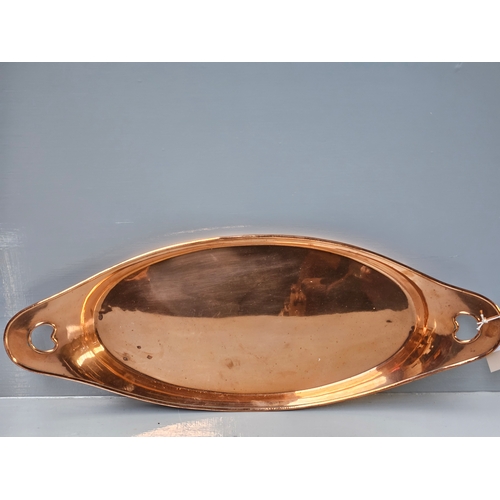 687 - Large Oval Copper Tray W61cm & Plated Coffee Pot