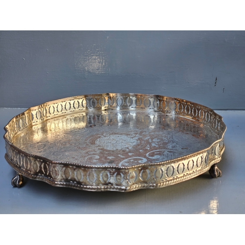 702 - 4 Pc Plated Tea Service & A Plated Gallery Tray