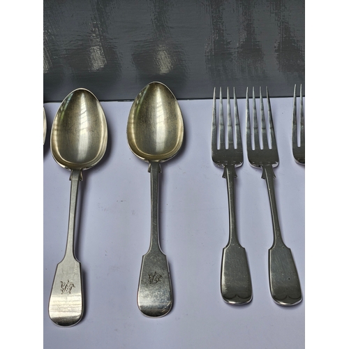 727 - 6 Plated Dinner Forks & 4 Plated Serving Spoons