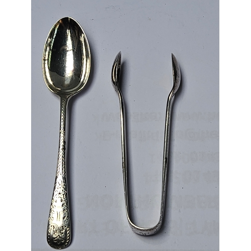 736 - 5 Silver Teaspoons & Silver Sugar Tongs Sheffield 1903