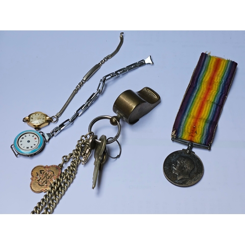 759 - Box Including Jewellery Box, Assorted Jewellery, Pocket Watches, World War 1 Medal Etc