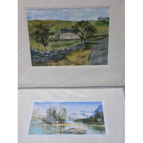 767 - Framed Sampler 1935, 3 Landscape Prints, 2 Watercolours