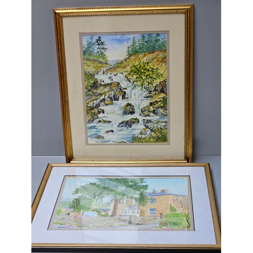 767 - Framed Sampler 1935, 3 Landscape Prints, 2 Watercolours