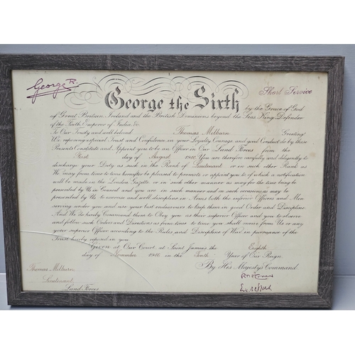 769 - George VI Signed Printed Certificate, Dog Cartoon Print, 5 Assorted Needlework & Tapestries Etc