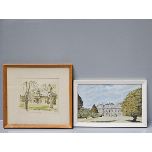 778 - Watercolour Of Wallington Hall, Northumberland, 2 Horse Prints By Joseph Kirkpatrick & 1 Other