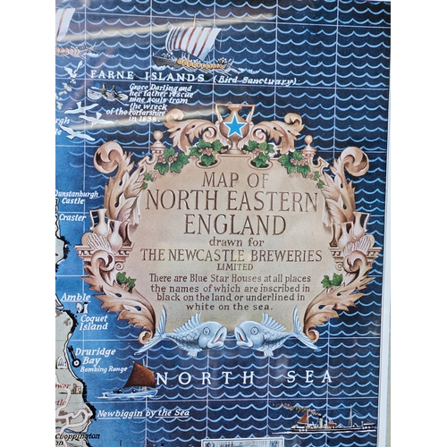 779 - Large Framed Map Of North Eastern England Drawn For The Newcastle Breweries Limited H84cm W63cm & Fi... 