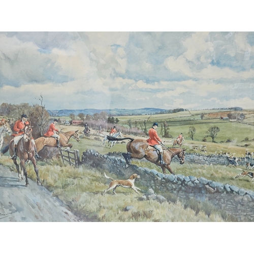 784 - Framed Signed Print - Braes Of Derwent Hunt By Frank Algernon Stewart H60cm W84cm