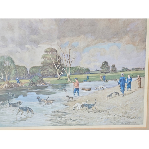 790 - Framed Signed Print - North Yorkshire Otterhounds, Gainford By Tom Carr 1957 H41cm W53cm & 1 Other