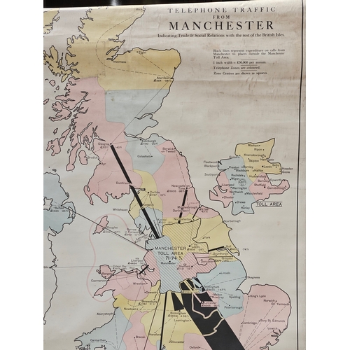 797 - 3 GPO Manchester Postal, Telegraph & Telephone Map Wall Hangings H102cm W74cm