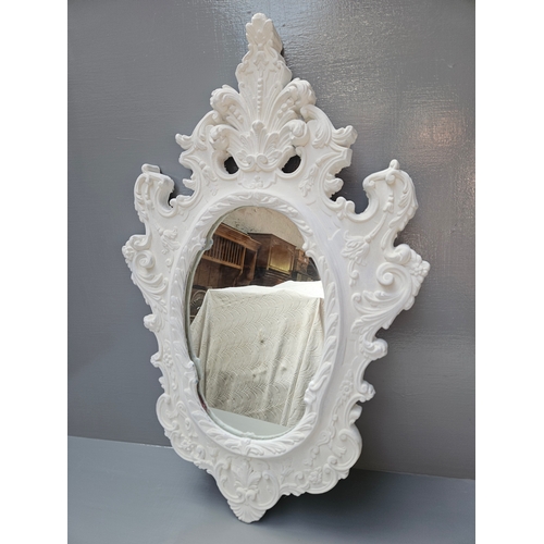 798 - White Plaster Framed Oval Mirror H72cm W46cm