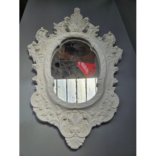 798 - White Plaster Framed Oval Mirror H72cm W46cm