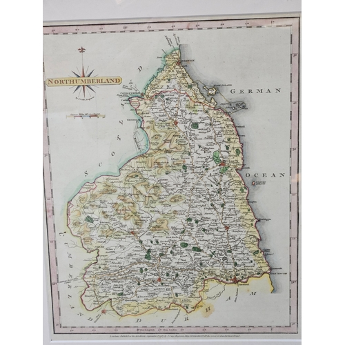 803 - 2 Small Framed Maps Of Northumberland