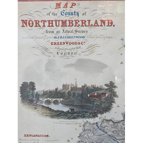 805 - Original Map Of Northumberland 1831 By C & J Greenwood In Gilt Frame H65cm W66cm