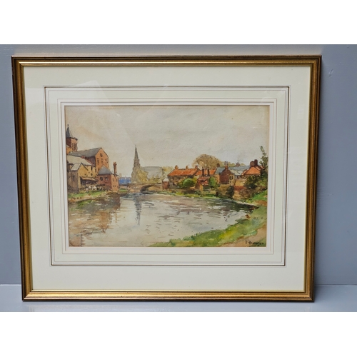 807 - Signed Period Watercolour Of Morpeth By John Atkinson In Gilt Frame H47cm W56cm