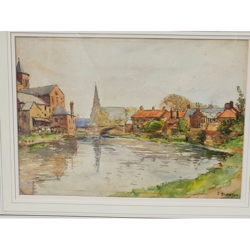 807 - Signed Period Watercolour Of Morpeth By John Atkinson In Gilt Frame H47cm W56cm