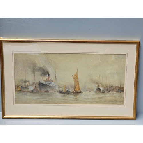 808 - Period Watercolour 'Pool Of London' In Gilt Frame H46cm W79cm