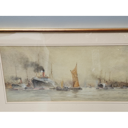 808 - Period Watercolour 'Pool Of London' In Gilt Frame H46cm W79cm