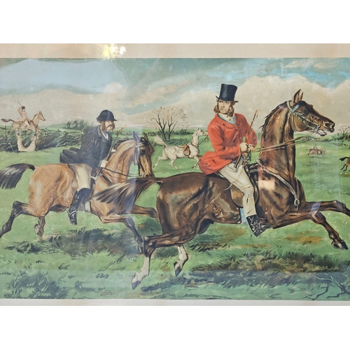 812 - 2 Hunting Prints In Oak Frames H61cm W88cm