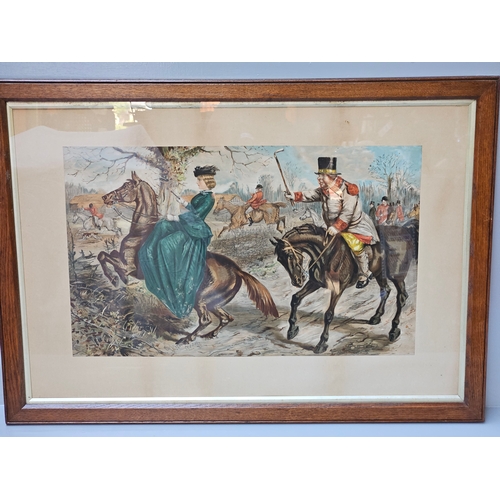 812 - 2 Hunting Prints In Oak Frames H61cm W88cm