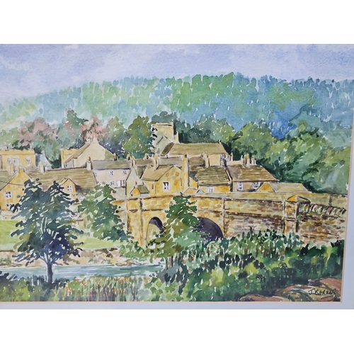 814 - Watercolour Of Blanchland In Gilt Frame By J Barker H45cm W54cm & A Signed Print Of Northumberland P... 