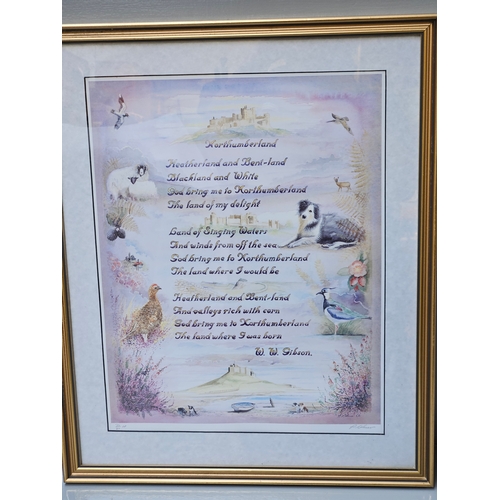 814 - Watercolour Of Blanchland In Gilt Frame By J Barker H45cm W54cm & A Signed Print Of Northumberland P... 