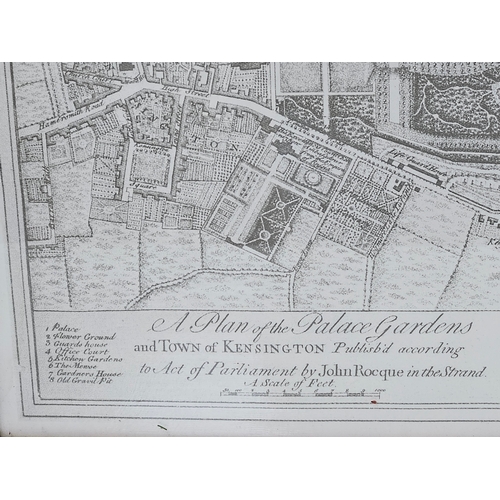 822 - A Framed Plan Of The Palace Gardens & Town Of Kensington H62cm W87cm