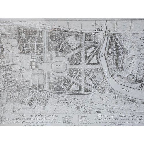 822 - A Framed Plan Of The Palace Gardens & Town Of Kensington H62cm W87cm