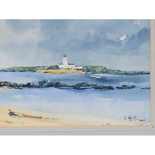 837 - Framed Watercolour Of St Mary's Island/Lighthouse By G J H Maud 1987 H48cm W57cm,  Framed Print 'Gue... 