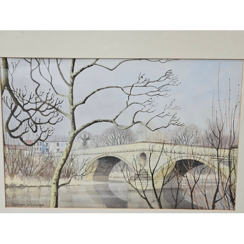 839 - Framed Watercolour Of Weldon Bridge By Graham Williams, 2 Framed Photograph Prints Of Morpeth Market... 