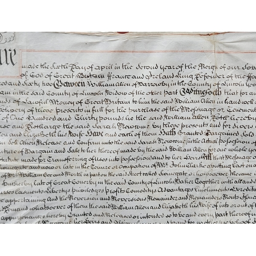 864 - A Framed Tripartite Indenture Relating To William Allen & Elizabeth Allen H84cm 94cm