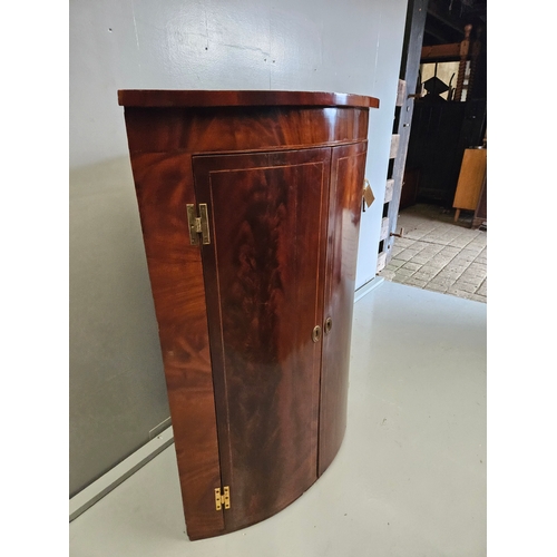 879 - Victorian Mahogany Inlaid Bow Fronted Corner Cupboard H110cm W78cm