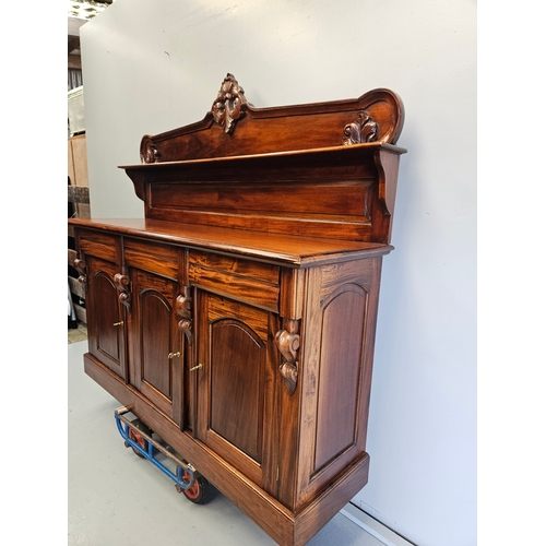 883 - Victorian Style Mahogany Sideboard With 3 Keys H159cm W166cm D49cm