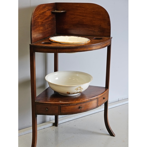 891 - Victorian Mahogany Corner Washstand H108cm W67cm & 2 Bowls