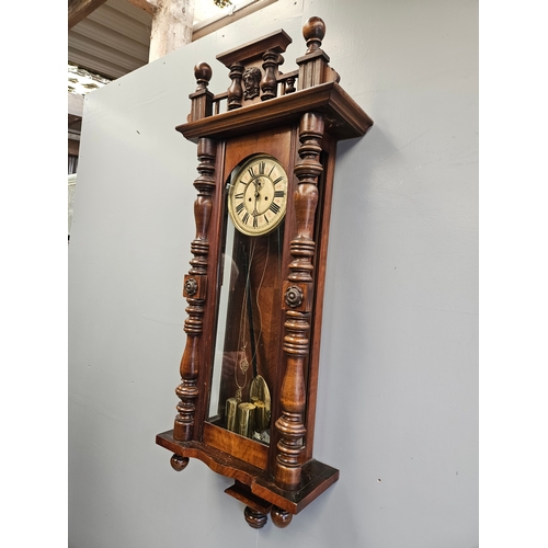 897 - Victorian Mahogany Wall Clock With Key H117cm