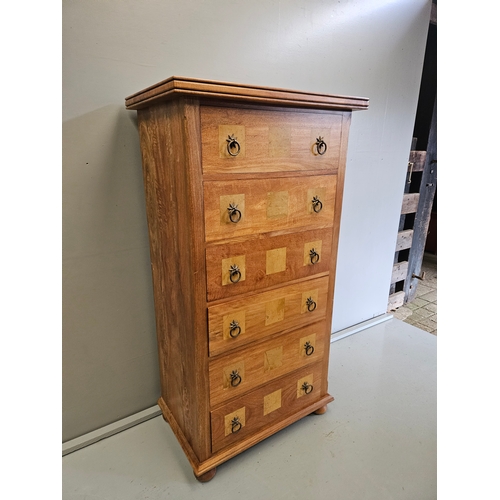 902 - Oak Marquetry Style 6 Drawer Chest Of Drawers  H149cm W80cm D50cm